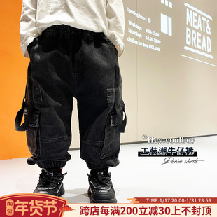 男童春款水洗牛仔裤2024新款儿童套装潮酷帅气工装裤宝宝休闲长裤