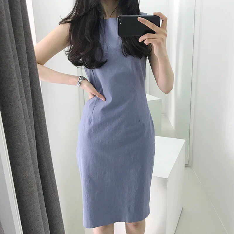 三小姐的咖啡修身显瘦直筒裙无袖包臀连衣裙2025新款女夏遮肚裙子