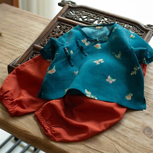 女童汉服夏古风新中式国风女装2025新款女孩古装唐装女宝短袖苎麻