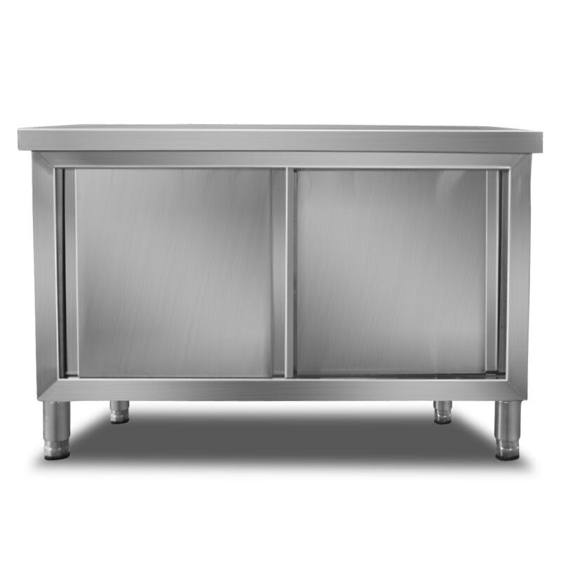 商用不锈钢推拉j门工作台桌打荷奶茶台厨房专用操作台带门储物柜