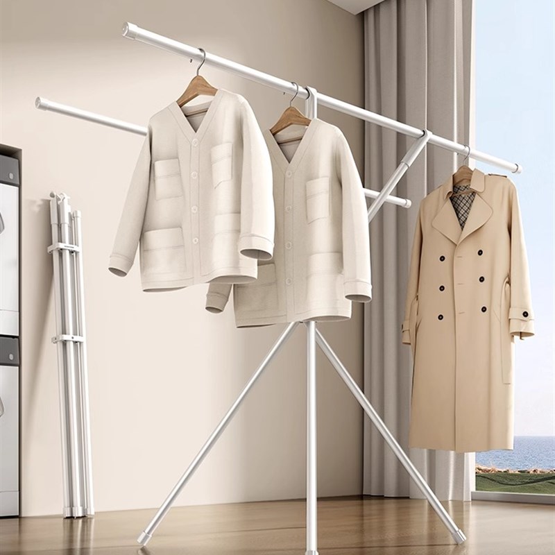 折叠晾衣架落地卧室阳台家用伸缩杆式不锈钢挂架晒衣架室内晒被子