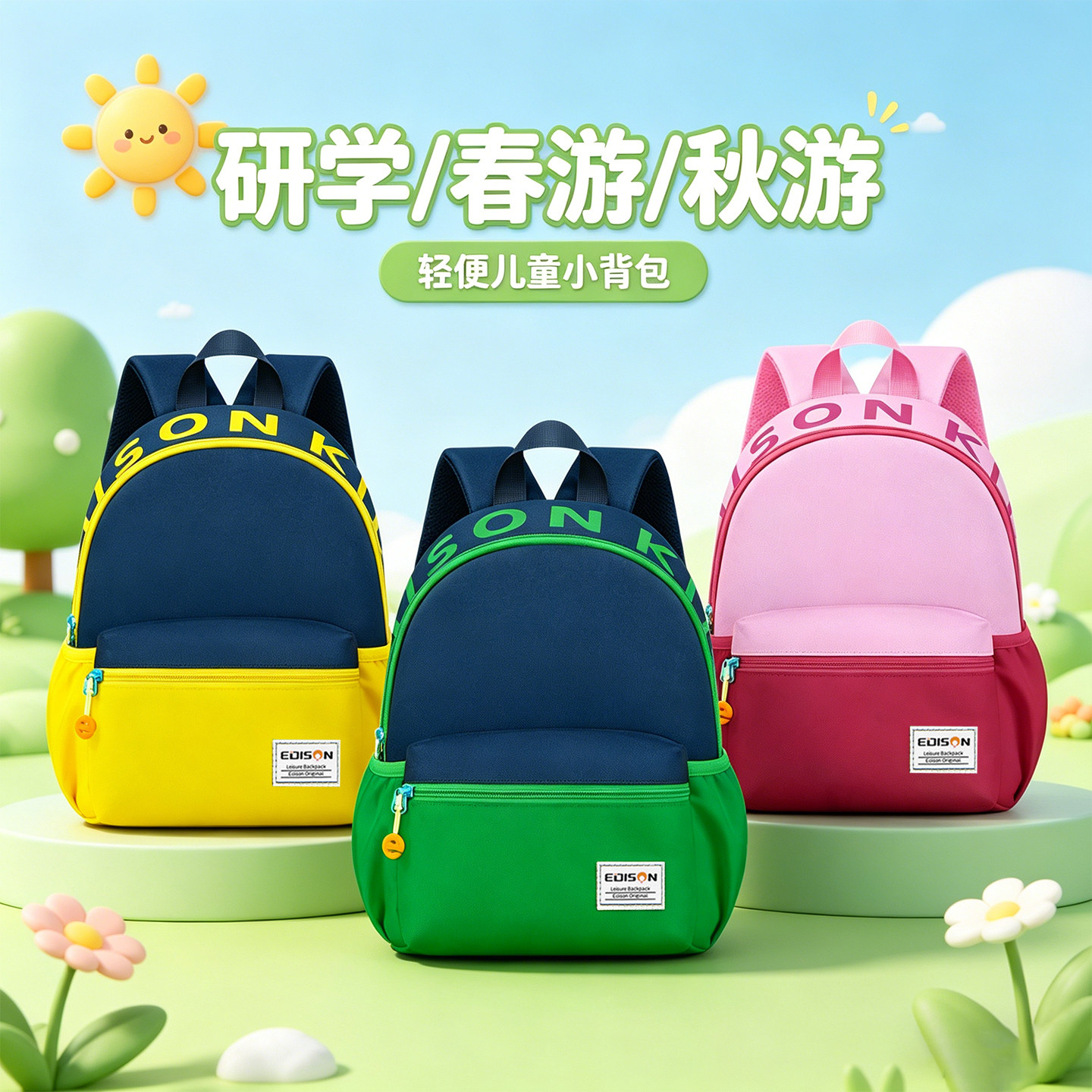 爱迪生幼儿园书包儿童轻便小背包小学生户外研学春游秋游双肩包