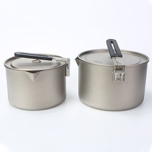 纯钛户外锅具野营便携折叠手w柄煮饭煮面野外炊具煎锅煮锅三件套