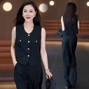 阔腿c裤 女2025新款 无袖 套装 洋气减龄显高两件 夏装 搭配一整套时尚