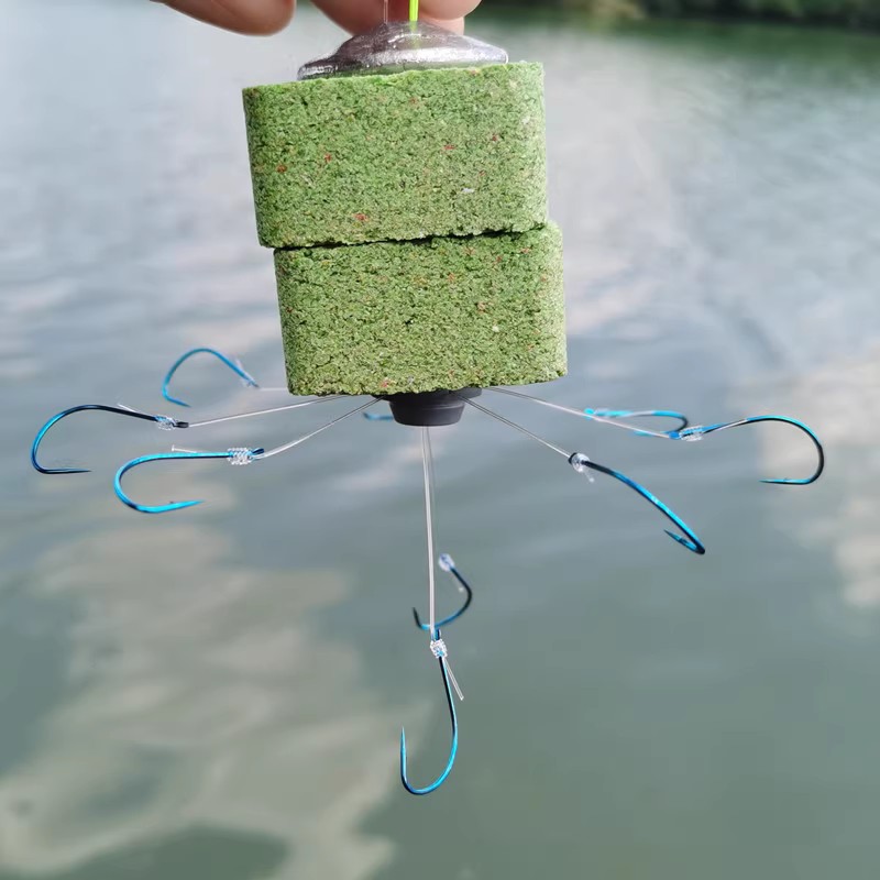 新型翻板a鱼钩方块饵八爪鱼钩海杆抛竿套装爆炸钩浮钓鲢鳙钓组串