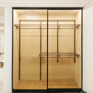 金j属衣帽间钢化玻璃推拉门衣柜钢制衣柜定制玻璃移 三个房间