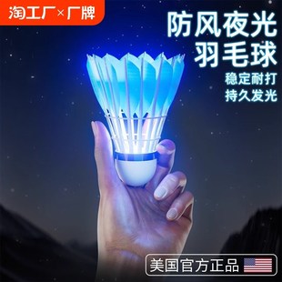 夜光羽毛球纯鹅毛防风耐打t室内外训练尼龙塑料夜间荧光灯发光专