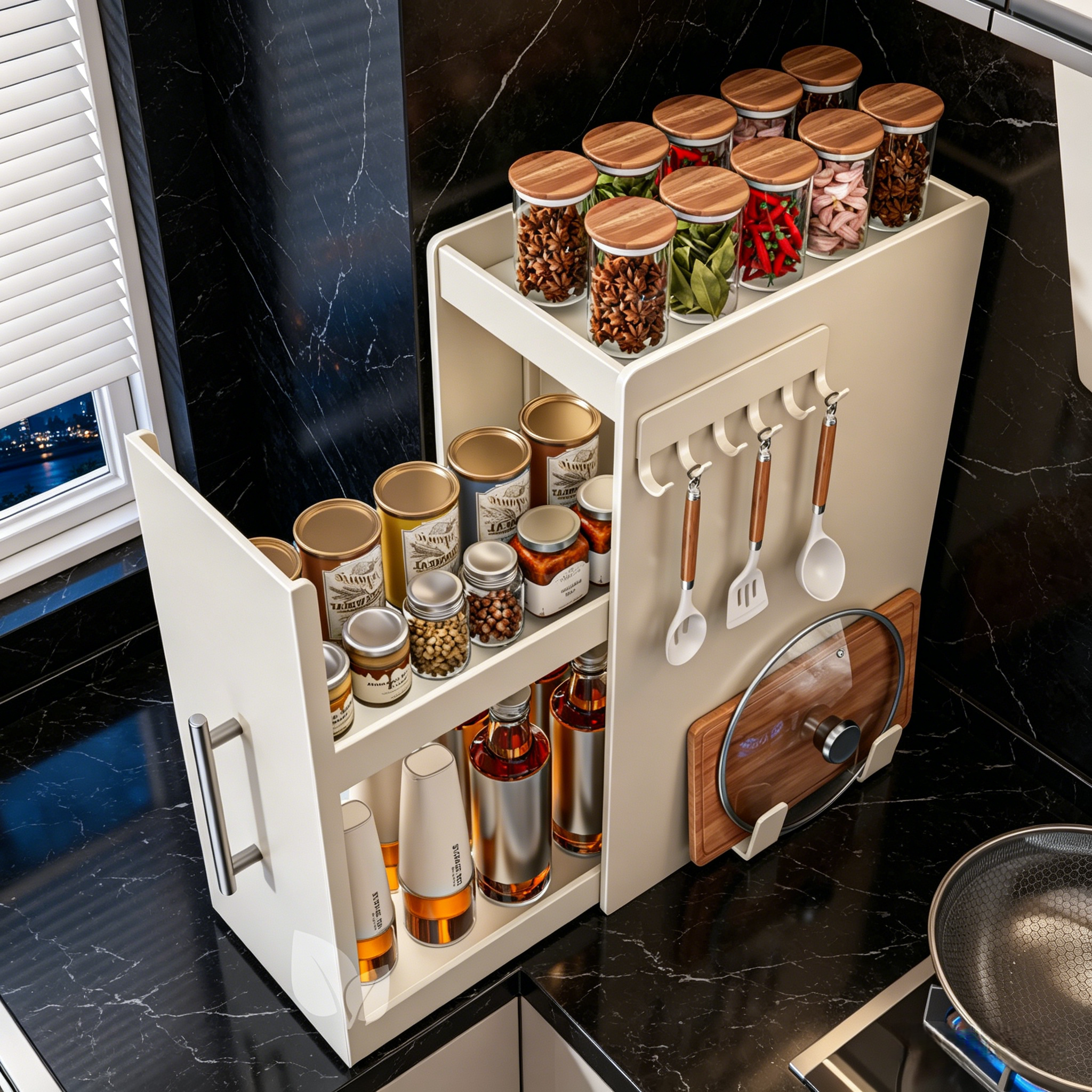 新款厨房调料架台面窄边抽拉式防尘收纳油盐酱醋转角调味料置物架
