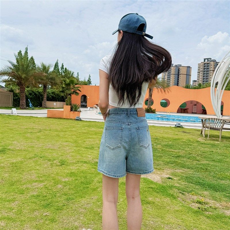 牛仔短裤女夏季薄款高腰宽松显瘦设计感复古阔腿a字热裤2025新款