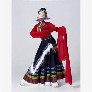 儿童藏族舞蹈服女童大摆裙半身裙民族演出服蒙族女藏式舞蹈练功裙