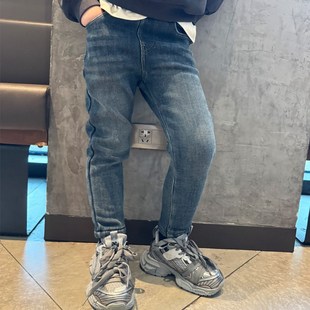 童装男童加绒牛仔小脚修身瘦版烟管裤子2024冬季宝宝简约儿童长裤