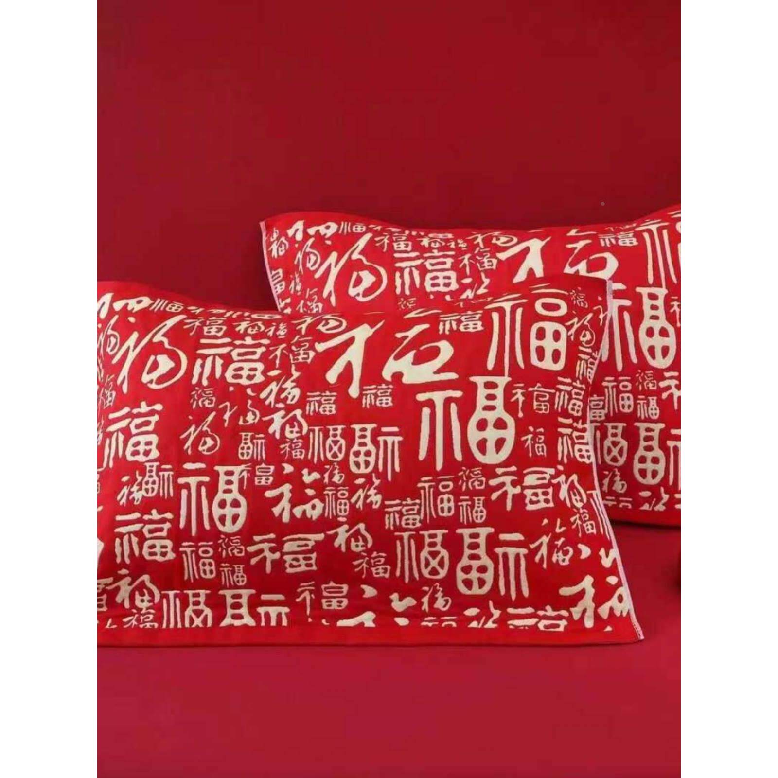 枕巾可固定枕套j夏天枕头套巾儿童龙年红色一对家用纱布枕头巾新