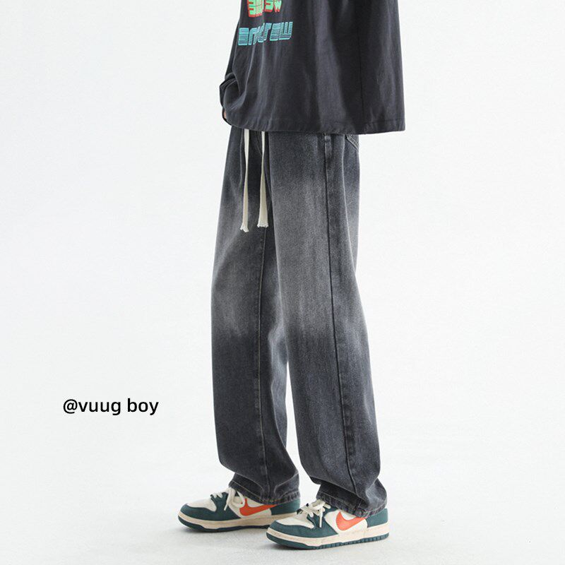 直筒牛仔裤男士夏季薄款美式潮牌复古宽松阔腿男生休闲夏天长裤子