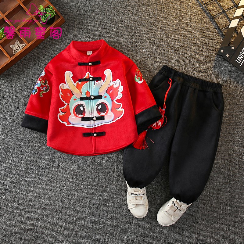 新中式唐装拜年服男童汉服国风古装儿童喜庆过年衣服宝宝周岁礼服