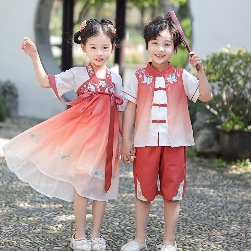 女童古装汉服男童夏季改良高端演出服宝宝夏装薄款超仙中国风套装