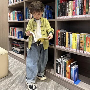 春装新款新中式唐装男女童汉服清新时髦撞色宝宝上衣双层提花外套