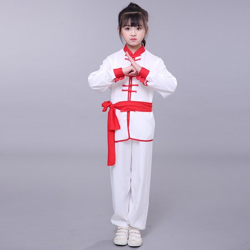 新款儿童太极服棉麻练功服中小学生男女童长袖中国风武术表演出服