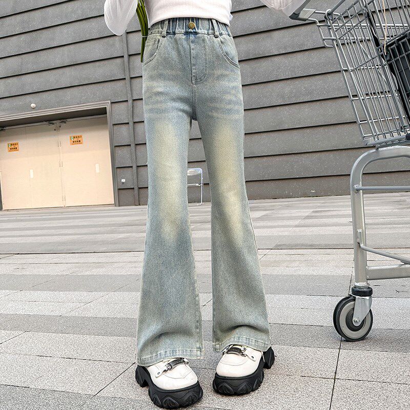 女童牛仔裤春秋2024新款儿童洋气百搭喇叭裤大童夏季薄款弹力裤子