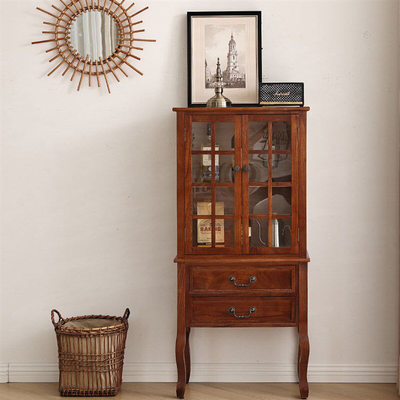 美式全实木酒柜双门玻璃展示柜欧式客厅柜装饰柜电视边柜储物柜子