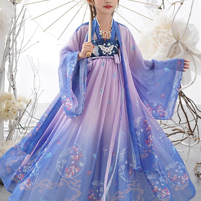 汉服女童2023新款儿童唐装古风超仙中国风春秋款小女孩公主连身裙