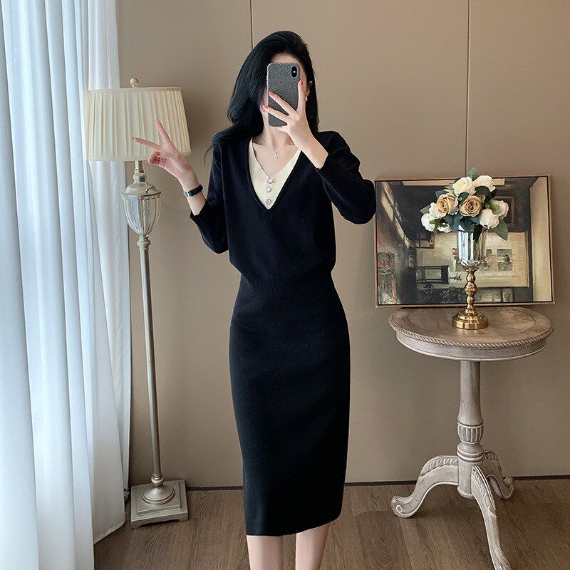 秋季气质两件套高级感时尚休闲套装女时尚洋气减龄显瘦毛衣包臀裙