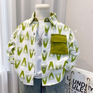 儿童衬衫男童外套春秋款2024新款薄款长袖开衫潮帅气男孩衬衣韩版