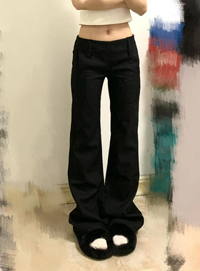 黑色低腰微喇叭西装休闲裤女小个子春秋季新款高腰显瘦拖地阔腿裤