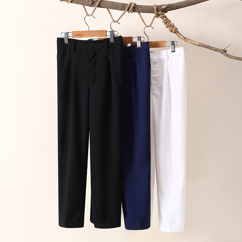 儿童黑色西裤女孩春秋夏季长裤子男童白色休闲小孩学生表演服装