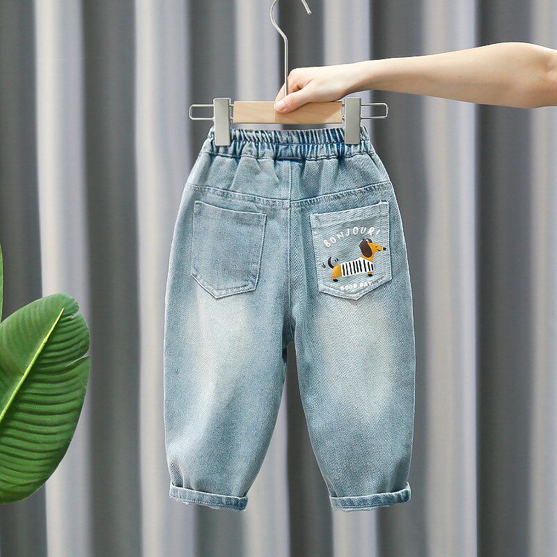 男童春秋牛仔裤卡通儿童秋季韩版直筒长裤小童宝宝男秋装洋气裤子