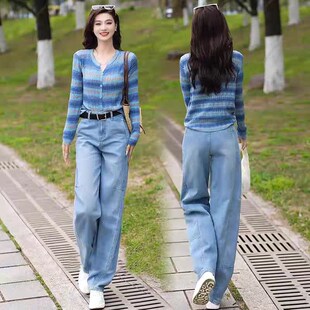 浅色牛仔裤春夏裤子女款2025新款爆款胖mm大码显瘦阔腿镰刀弯刀裤