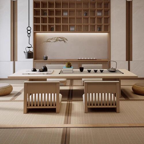 新中式禅b意实木茶桌椅黑胡桃白蜡木飘窗桌酒店民宿办公室阳台茶
