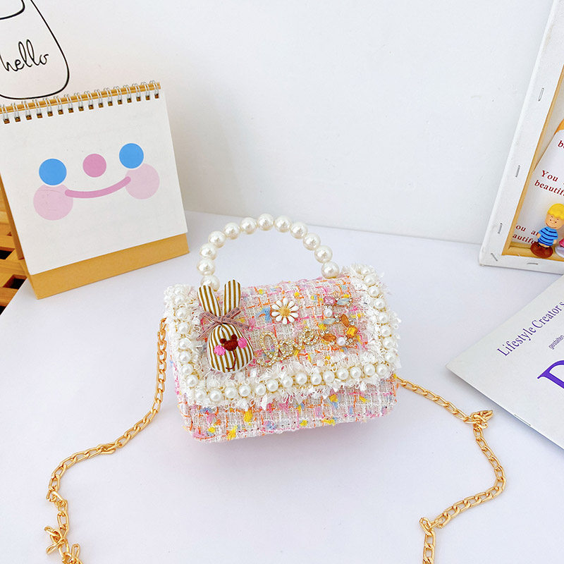 珍珠手提包儿童包包小女孩公v主女童斜挎包时尚卡通可爱链条配饰