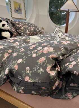 A类母婴级黑色碎花皱皱纱花边双层纱少女心四件套1O.5m1.8米三件