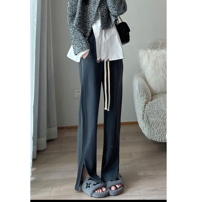 小个子女装垂感冰丝阔腿裤女夏季梨形高腰直筒宽松开叉休闲运动裤,女装/女士精品,休闲裤,淘宝优惠券,粉丝福利购,淘宝优惠卷