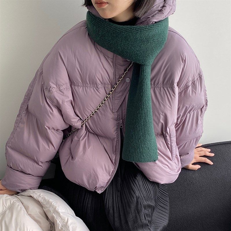 超好看紫色连帽羽绒服女短款小个子冬季设计感时尚洋气韩版面包服