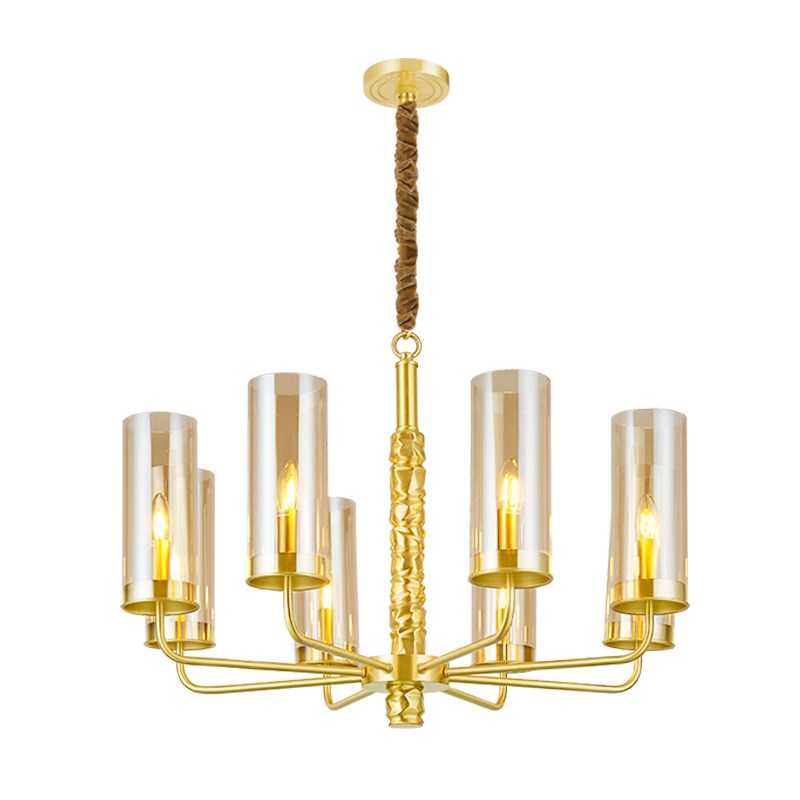 古镇客厅卧室样板间全铜8头玻璃吊灯 后现代别墅复式楼纯铜灯具