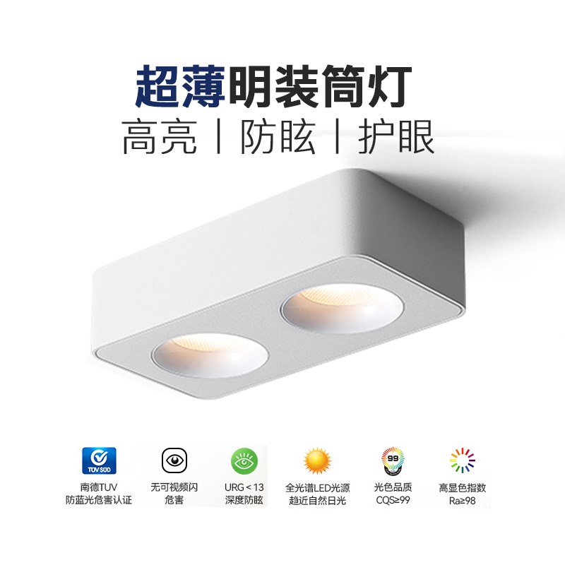 超薄明装筒灯led双头长方形斗胆灯防H眩光护眼极简卧室客厅无主灯