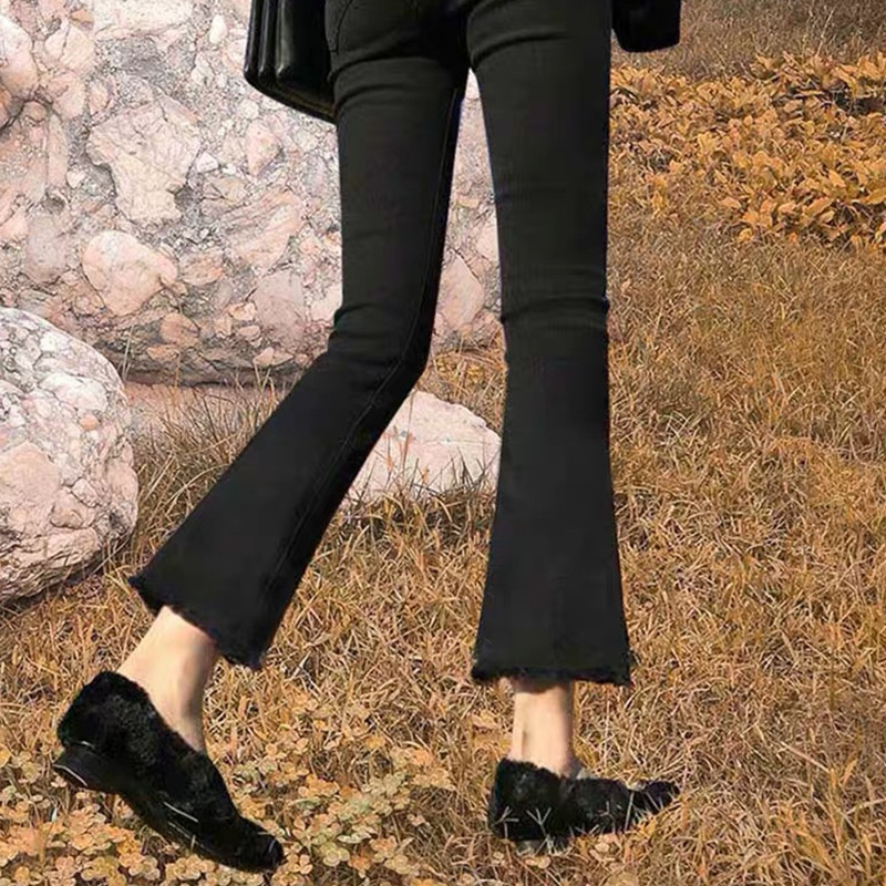 黑色微喇牛仔裤女高腰九分春季2021新款显瘦微喇叭小个子八分裤子