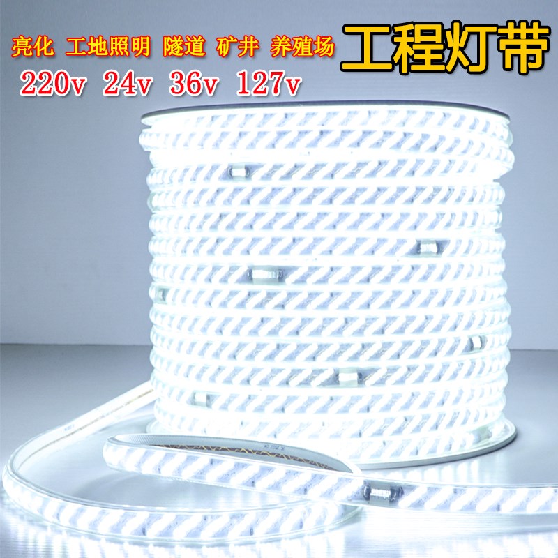 led灯带c超亮220V防水工地下室照明隧道矿井养殖场专用长条暖白色