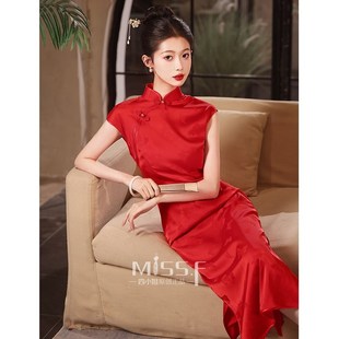 四小姐红色中式新娘结婚敬酒服旗袍2024新款年轻高级感订婚礼服裙