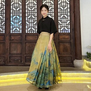 宽松大码胖mm300斤女夏季汉服改良马面裙旗袍上衣新中式复古套装