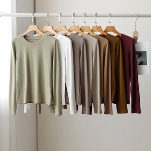 正肩圆领打底衫内搭修身女秋冬大弹力基础款百搭纯色长袖t恤软糯