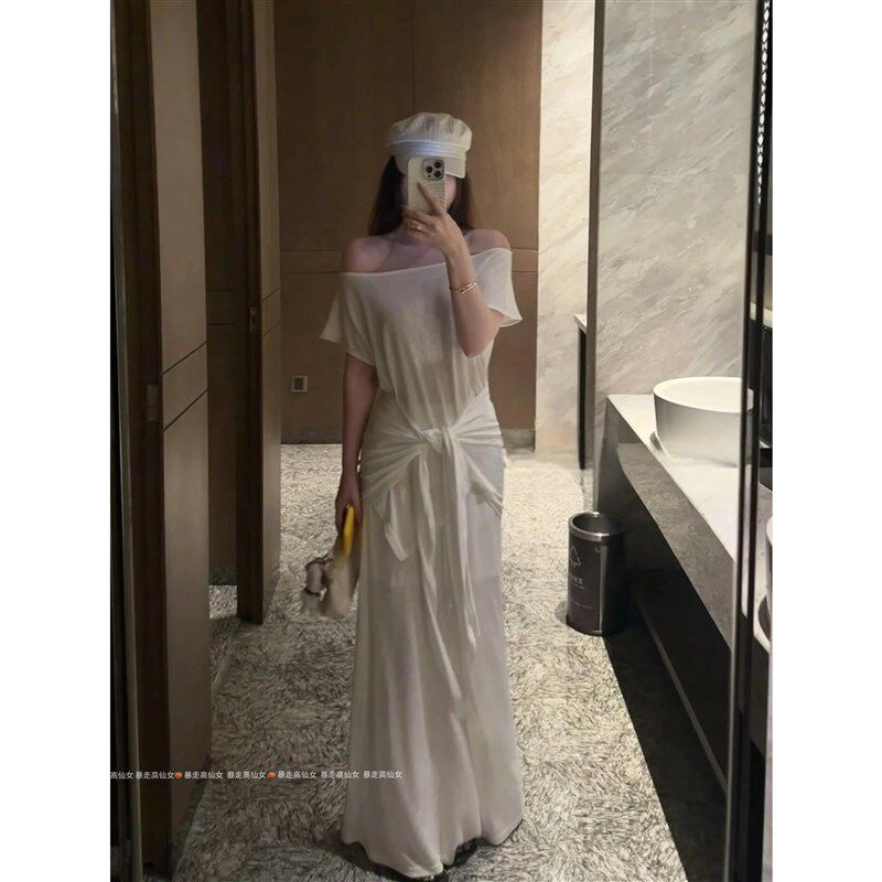 175高个子女生加长白开水2025水晶亚麻套装T恤+半身裙+披肩三件套