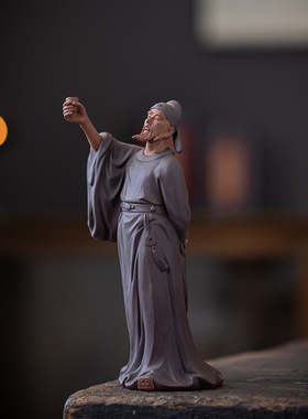 创意古代人物李白禅意中式客厅格子柜书房家居装饰品紫砂工艺摆饰