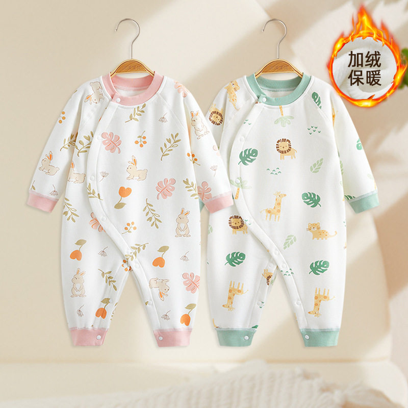 新生婴儿连体衣春秋冬女宝宝哈衣爬服保暖加绒睡衣满月服男包屁衣