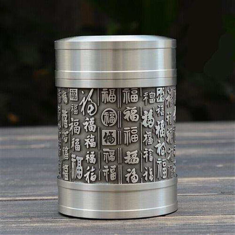 放茶叶的罐子 百福大口茶叶罐金属锡罐锡器茶罐纯锡茶具密封罐