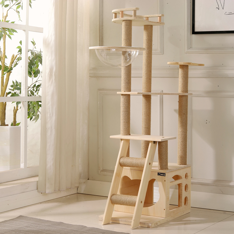 全实木松木猫爬架太空舱猫树猫窝一体大型猫跳台抓柱剑麻别墅楼梯