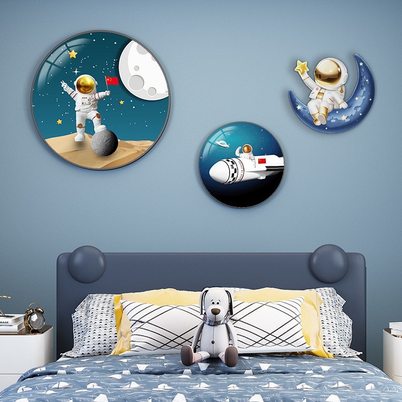 儿童房背景墙面装饰画男孩女孩房间布置装饰壁画卧室床头挂画组合图片