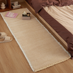 卧室地毯经典f小方格奶油脚垫子房间床边编织感长方形可机洗地毯