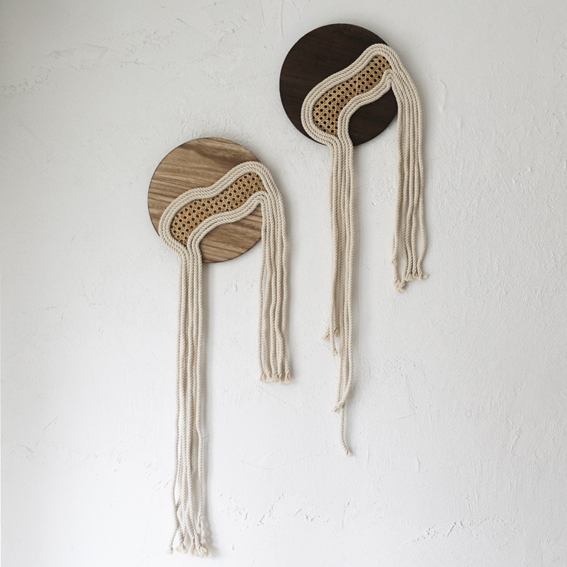 山岚日式原木藤编装饰壁挂画客厅沙发床头背景墙免打孔流苏挂件